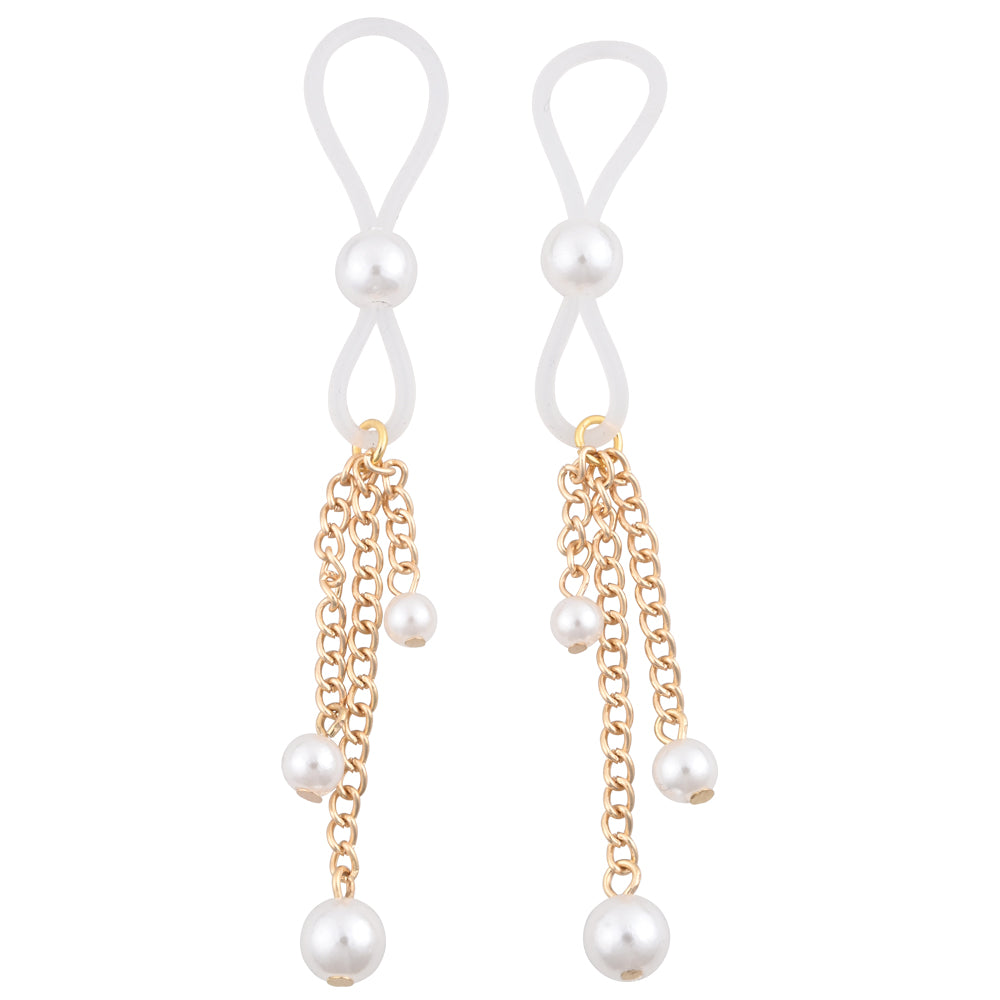 Sex & Mischief Pearl Nipple Ties - Gold/Pearl Nipple Restraints - Set of 2-SS09858