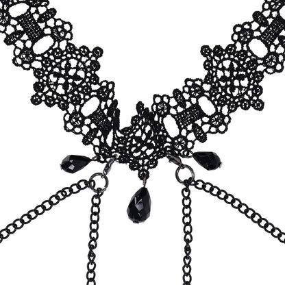 Sex & Mischief Lace Collar with Nipple Ties - Black Neck and Nipple Restraints-SS10104