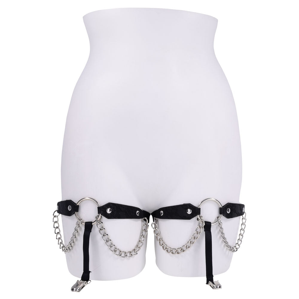 Sex & Mischief Chain Lace Garters - Black/Metal Garters-SS10110