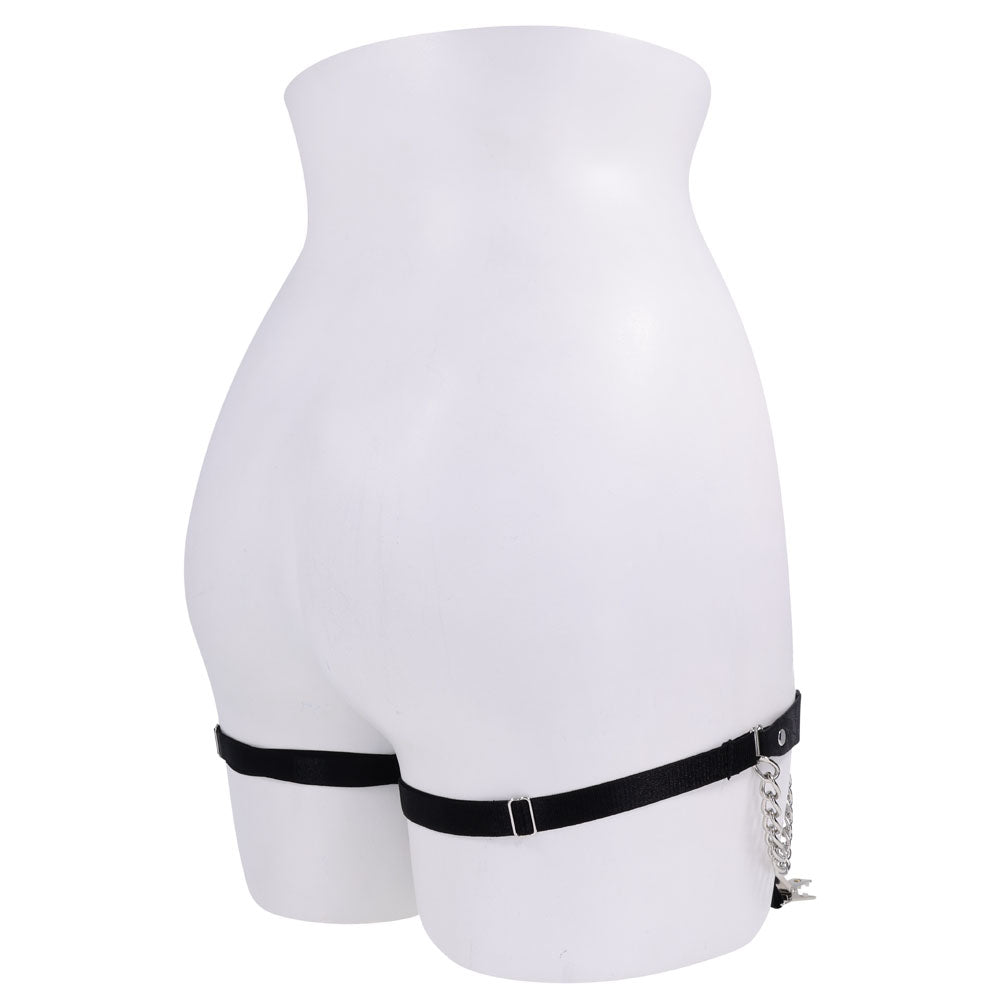 Sex & Mischief Chain Lace Garters - Black/Metal Garters-SS10110