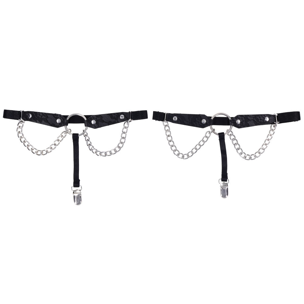 Sex & Mischief Chain Lace Garters - Black/Metal Garters-SS10110