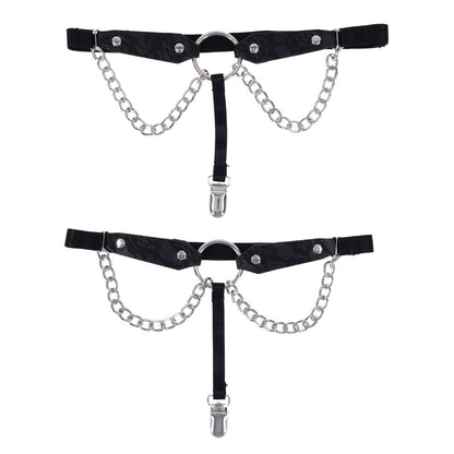 Sex & Mischief Chain Lace Garters - Black/Metal Garters-SS10110