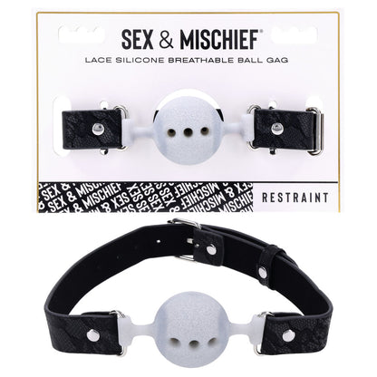 Sex & Mischief Lace Silicone Breathable Ball Gag - Black/Grey Mouth Restraint-SS10112