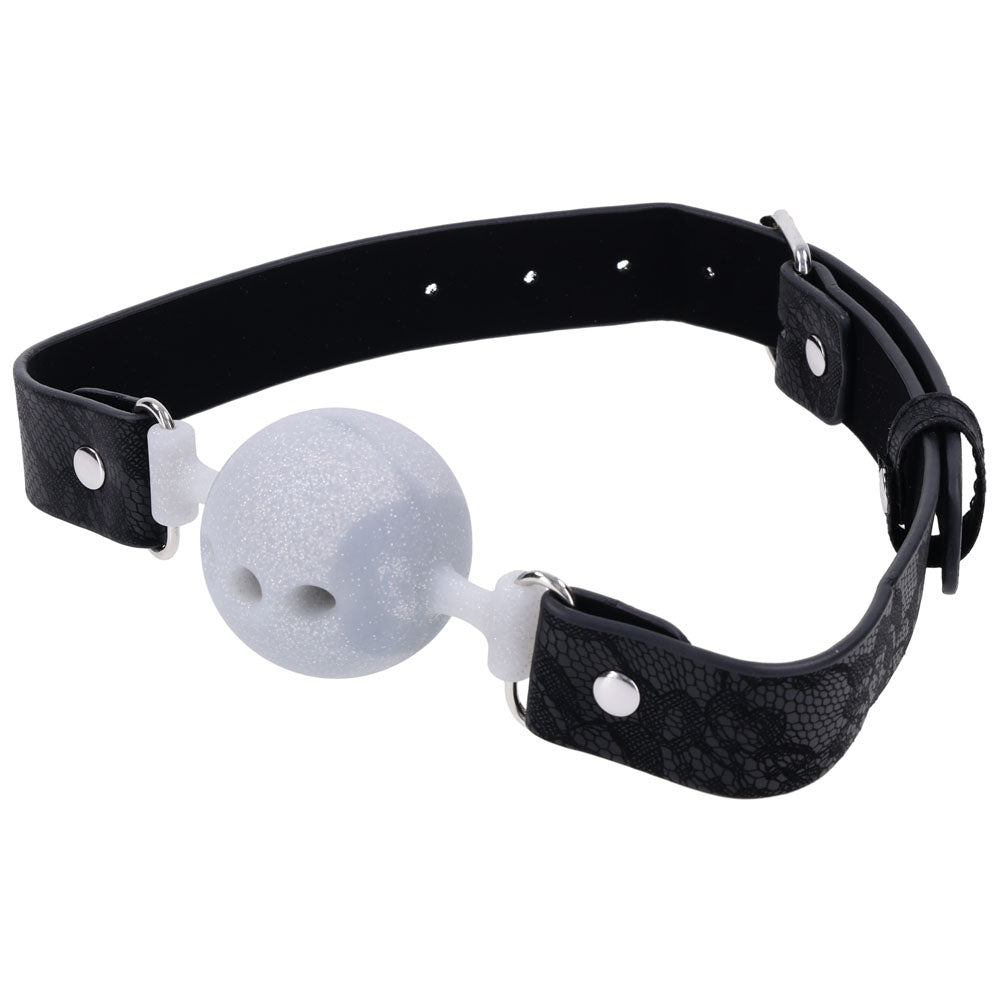 Sex & Mischief Lace Silicone Breathable Ball Gag - Black/Grey Mouth Restraint-SS10112