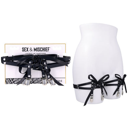 Sex & Mischief Laced Up Garters - Black Garters-SS10113
