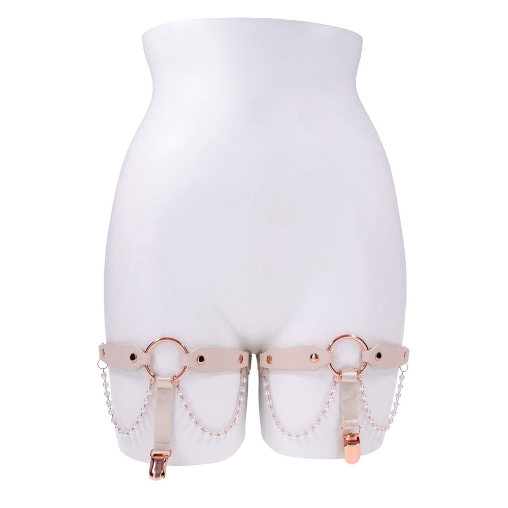 Sex & Mischief Peaches n CreaMe Pearl Garters - Peach / Rose Gold Garters with Pearls - Set of 2-SS10213