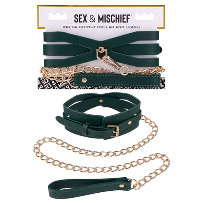 Sex & Mischief Indica Cutout Collar and Leash - Green/Gold Restraint-SS10216