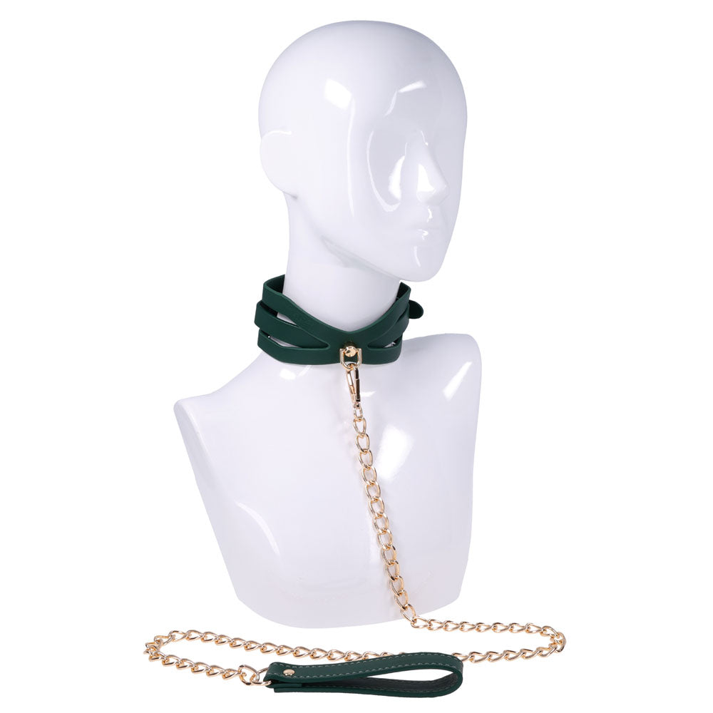 Sex & Mischief Indica Cutout Collar and Leash - Green/Gold Restraint-SS10216