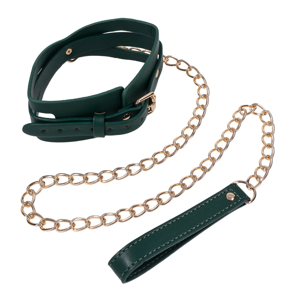 Sex & Mischief Indica Cutout Collar and Leash - Green/Gold Restraint-SS10216