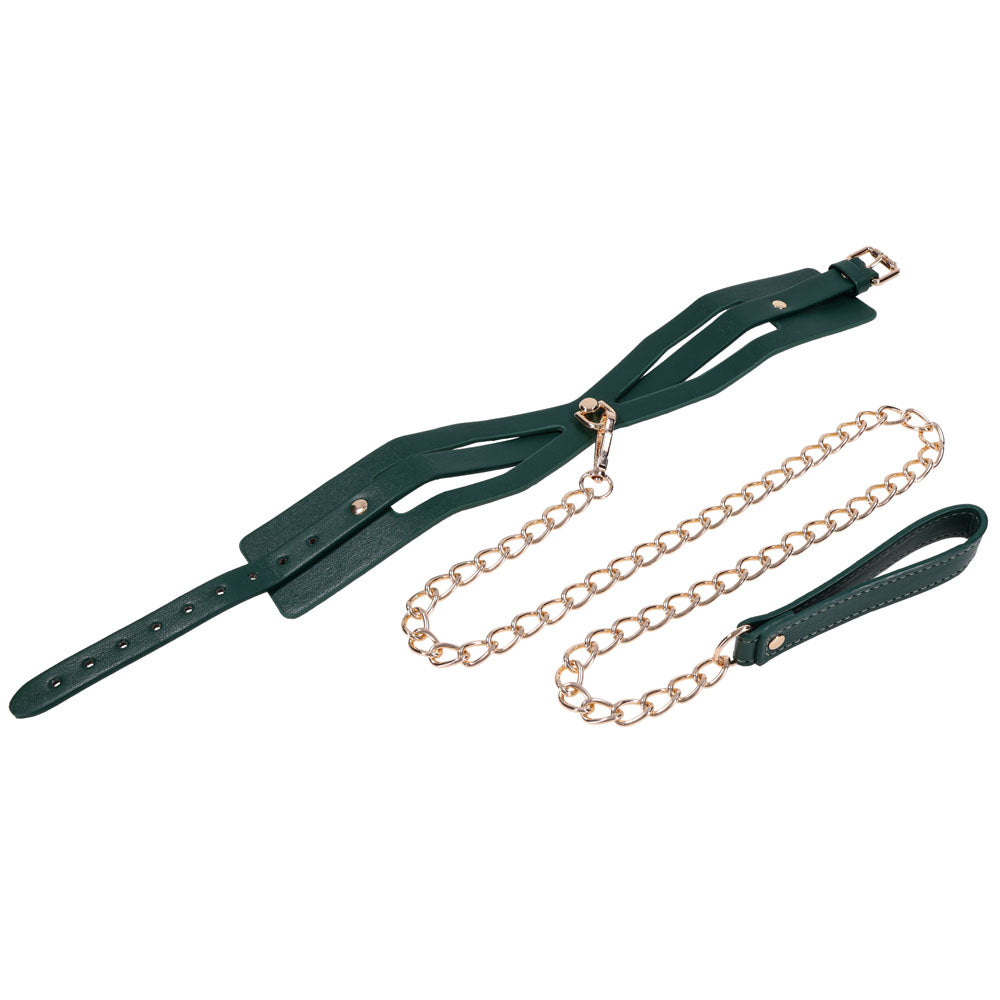 Sex & Mischief Indica Cutout Collar and Leash - Green/Gold Restraint-SS10216