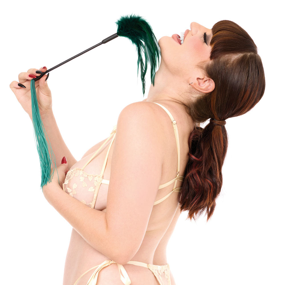 Sex & Mischief Indica Feather Tickler - Green Feather Tickler Whip-SS10221