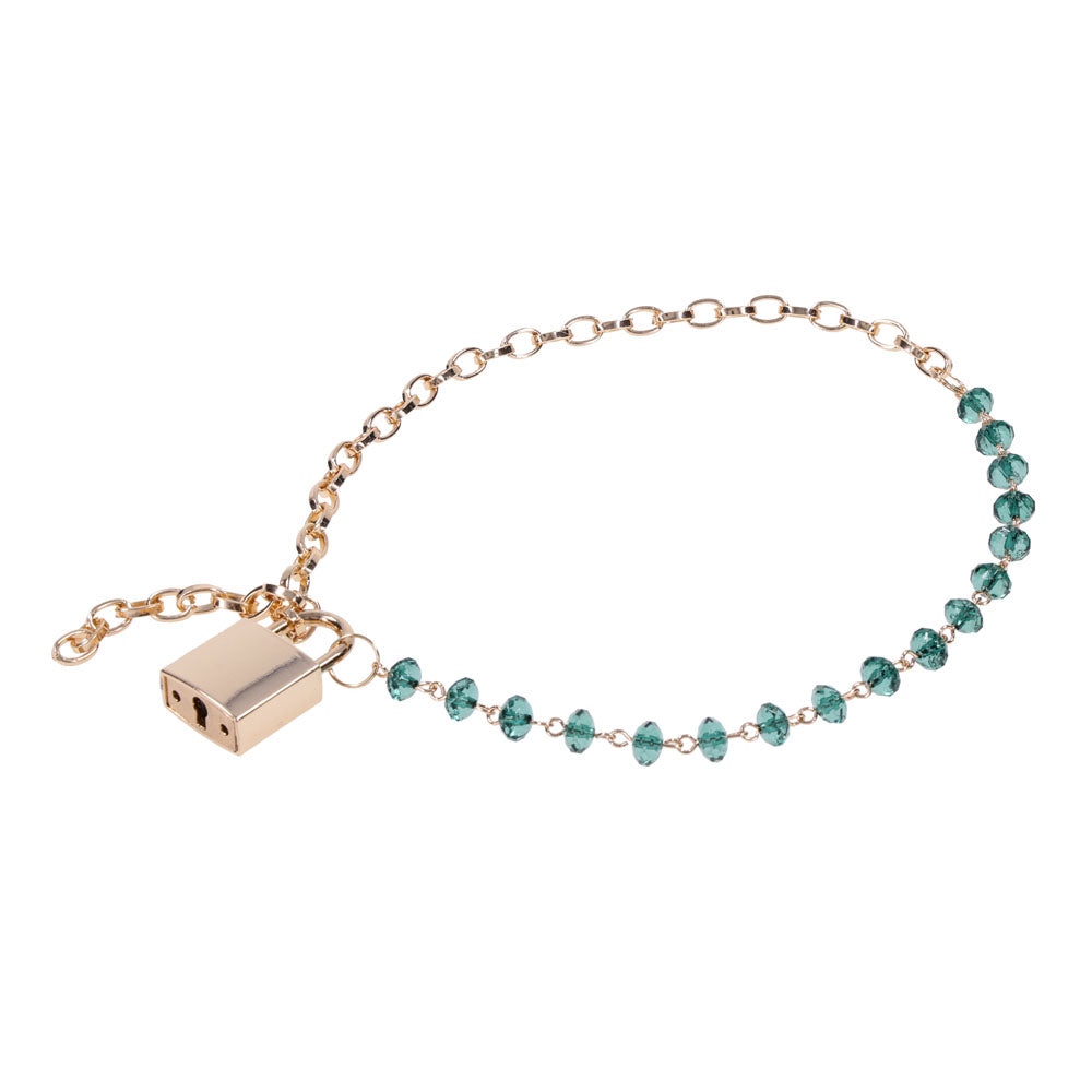 Sex & Mischief Indica Crystal Day Collar - Gold/Emerald Lockable Collar-SS10222