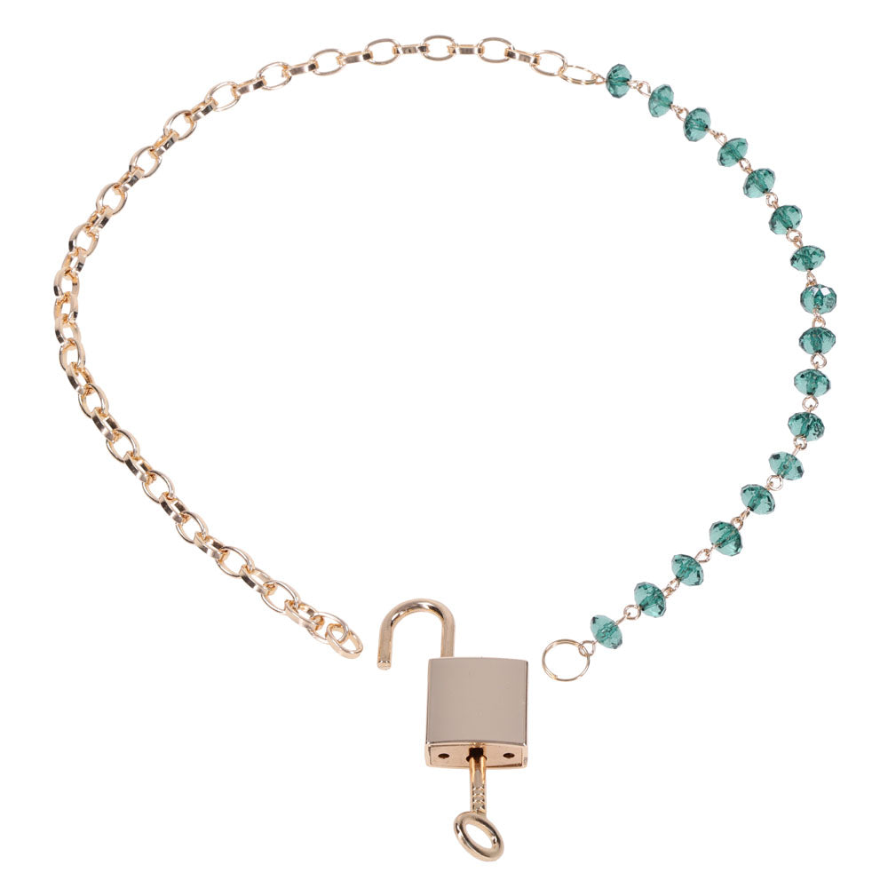 Sex & Mischief Indica Crystal Day Collar - Gold/Emerald Lockable Collar-SS10222