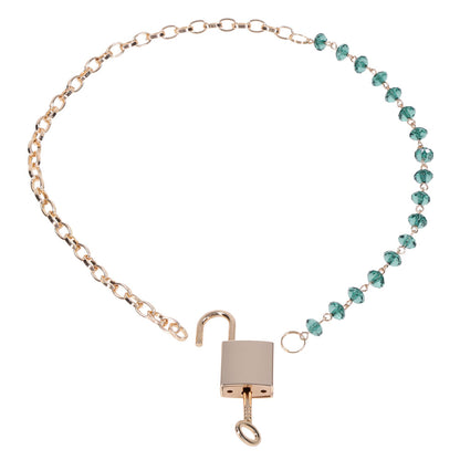 Sex & Mischief Indica Crystal Day Collar - Gold/Emerald Lockable Collar-SS10222