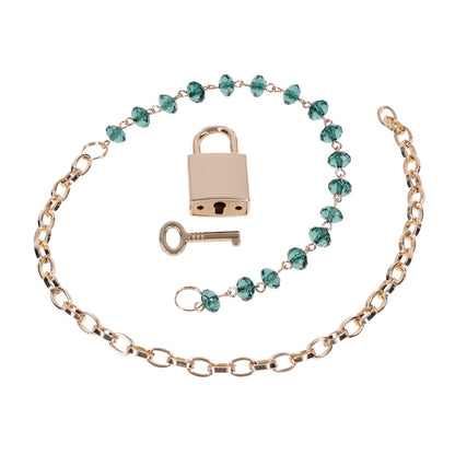 Sex & Mischief Indica Crystal Day Collar - Gold/Emerald Lockable Collar-SS10222