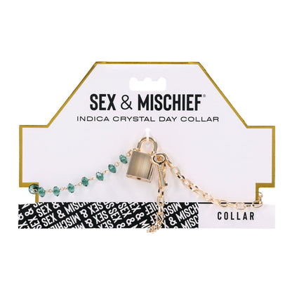 Sex & Mischief Indica Crystal Day Collar - Gold/Emerald Lockable Collar-SS10222