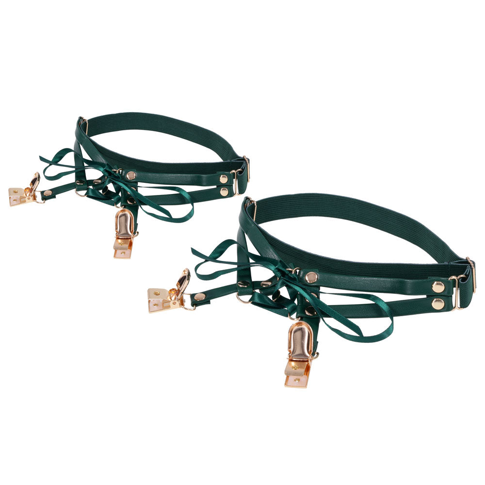 Sex & Mischief Indica Laced Up Garters - Green/Gold Garters - Set of 2-SS10224