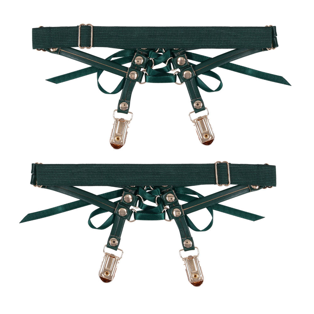 Sex & Mischief Indica Laced Up Garters - Green/Gold Garters - Set of 2-SS10224