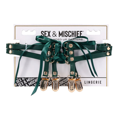 Sex & Mischief Indica Laced Up Garters - Green/Gold Garters - Set of 2-SS10224