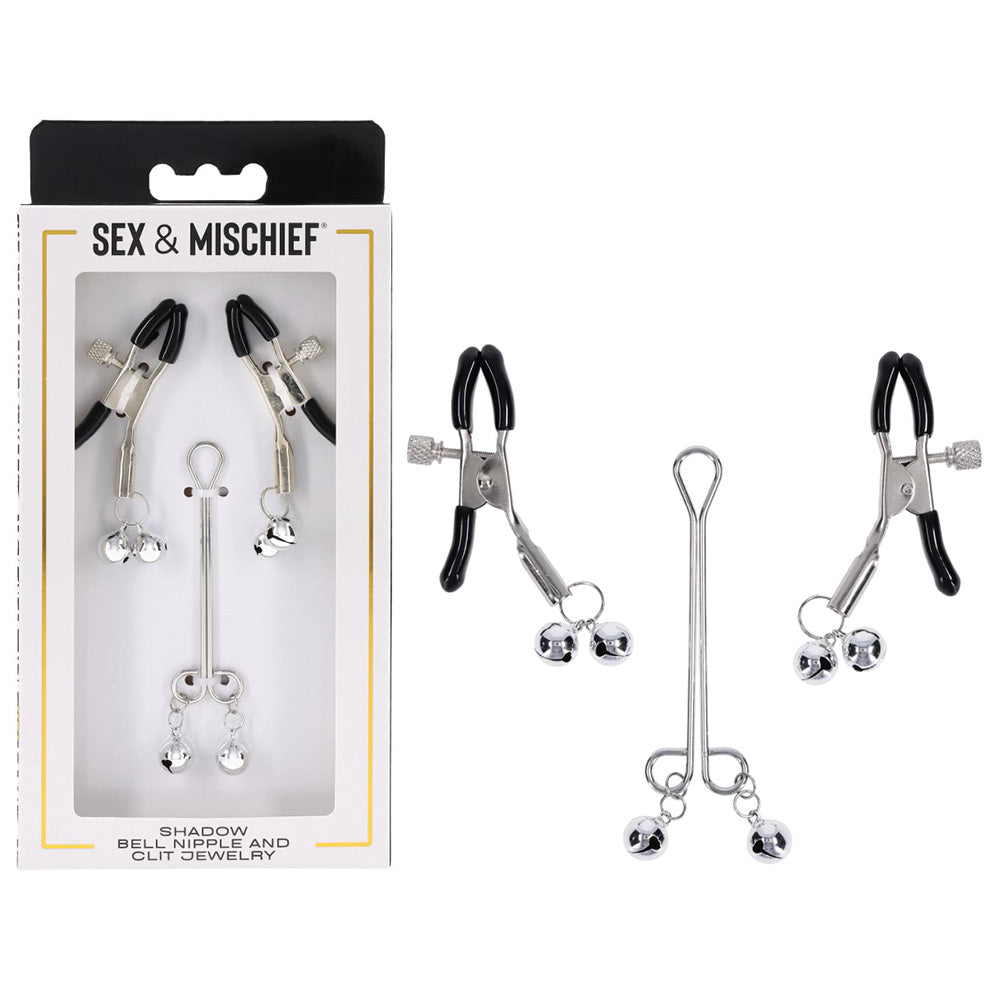 S&M Shadow Bell Nipple and Clit Jewelry - Metal Nipple Clamps and Clitoris Clamp - SS10305