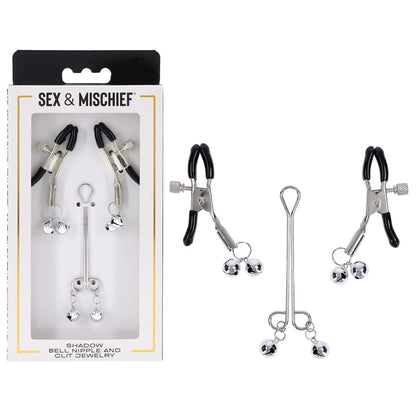 S&M Shadow Bell Nipple and Clit Jewelry - Metal Nipple Clamps and Clitoris Clamp - SS10305