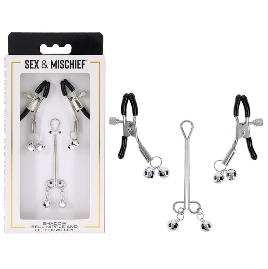 S&M Shadow Bell Nipple and Clit Jewelry - Metal Nipple Clamps and Clitoris Clamp - SS10305