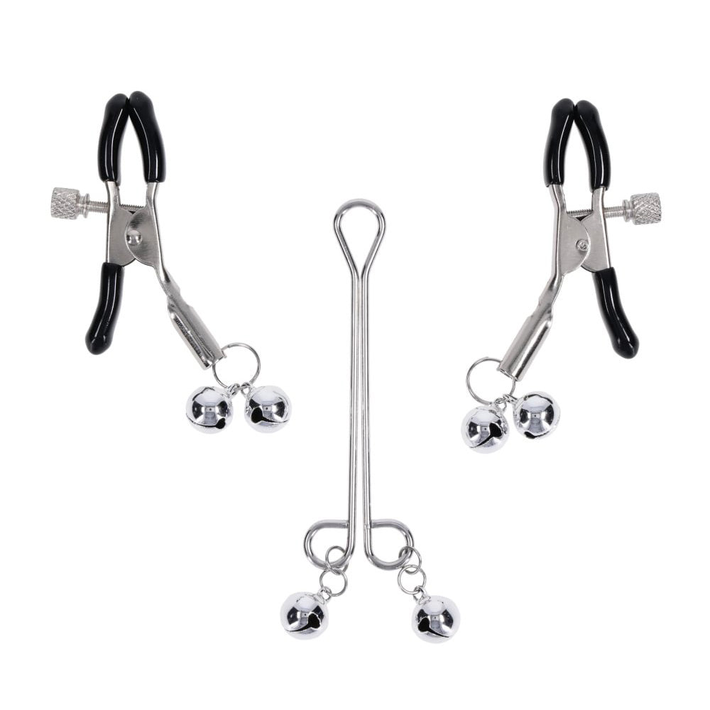 S&M Shadow Bell Nipple and Clit Jewelry - Metal Nipple Clamps and Clitoris Clamp - SS10305