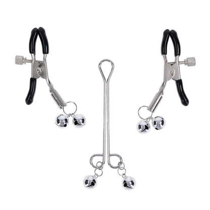 S&M Shadow Bell Nipple and Clit Jewelry - Metal Nipple Clamps and Clitoris Clamp - SS10305