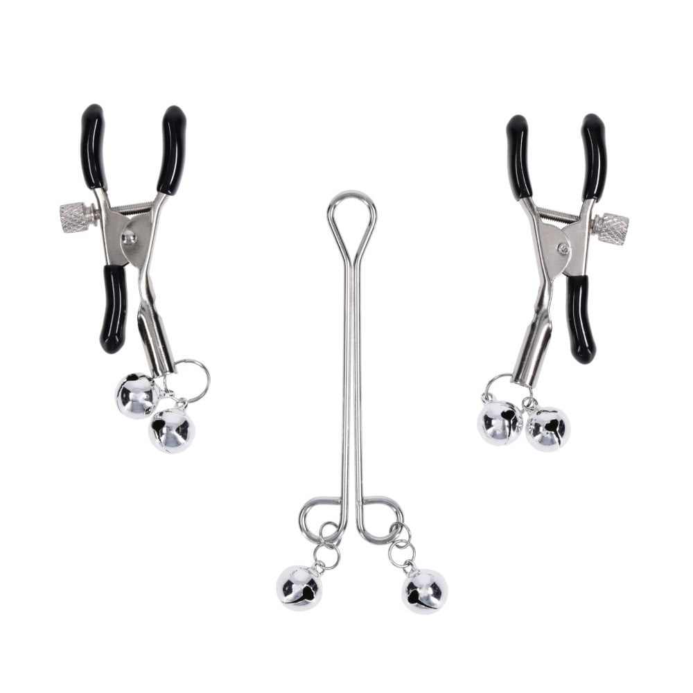 S&M Shadow Bell Nipple and Clit Jewelry - Metal Nipple Clamps and Clitoris Clamp - SS10305