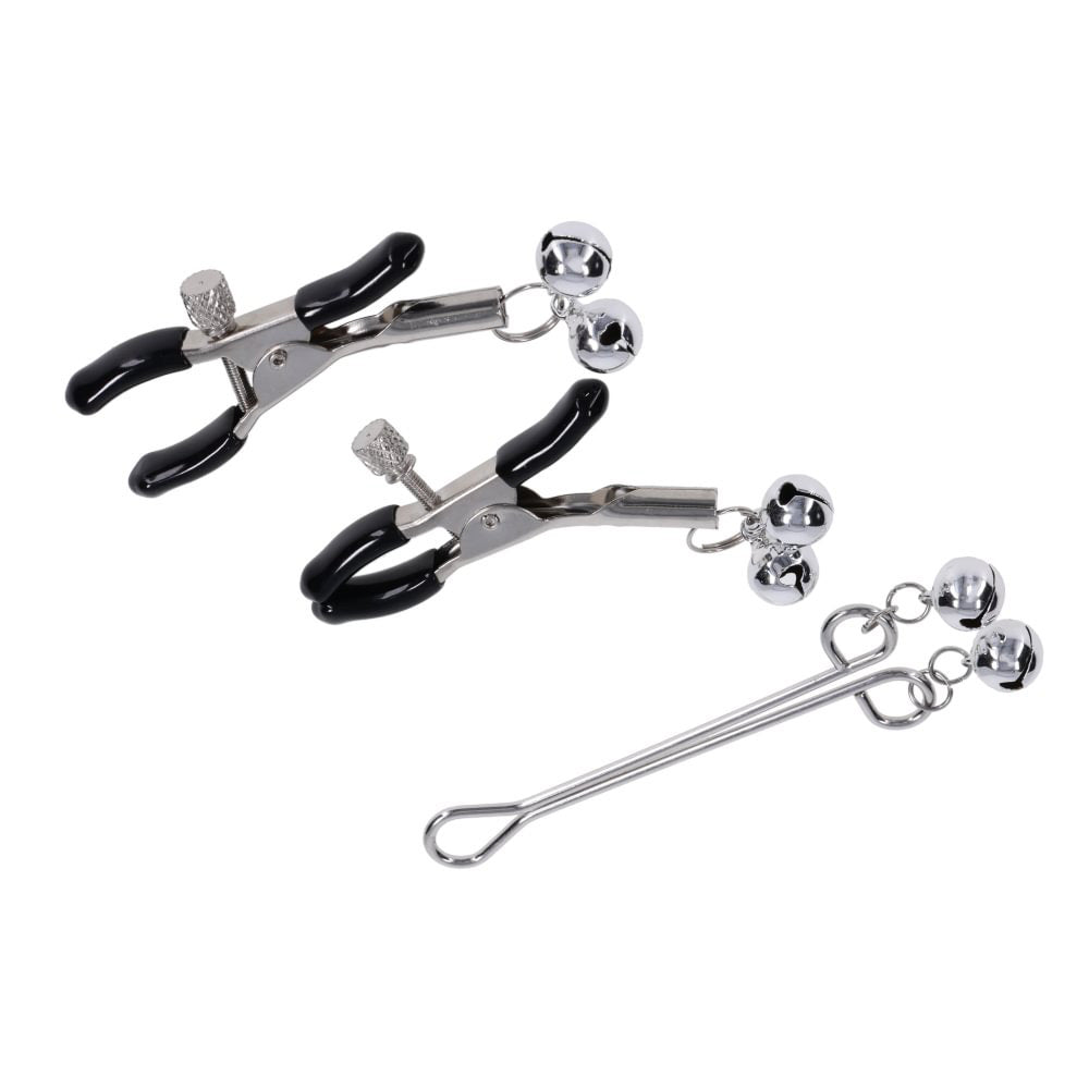 S&M Shadow Bell Nipple and Clit Jewelry - Metal Nipple Clamps and Clitoris Clamp - SS10305