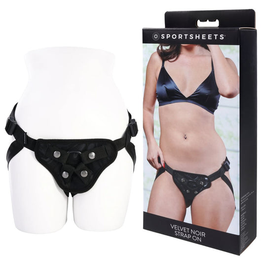 SPORTSHEETS Velvet Noir Strap On - Black Adjustable Strap-On Harness (No Probe Included)-SS37007