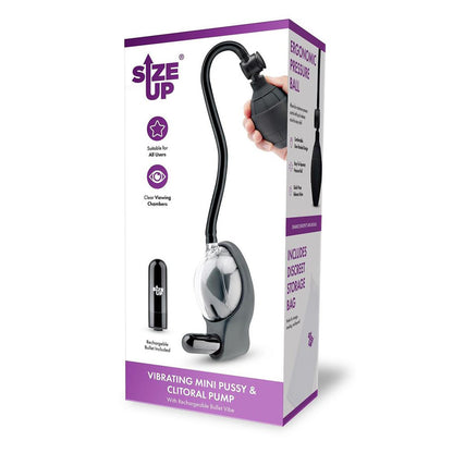 Size Up Vibrating Mini Pussy & Clitoral Pump - Clear USB Rechargeable Vibrating Vaginal and Clitoral Pump-SU113