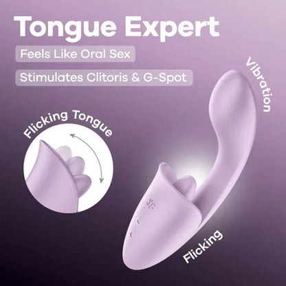 Satisfyer Tongue Expert - Violet 18 cm USB Rechargeable Vibrator with Flicking Clit Stimulator