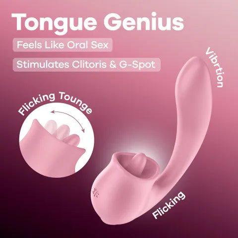 Satisfyer Tongue Genius - Pink USB Rechargeable Vibrator with Flicking Clit Stimulator