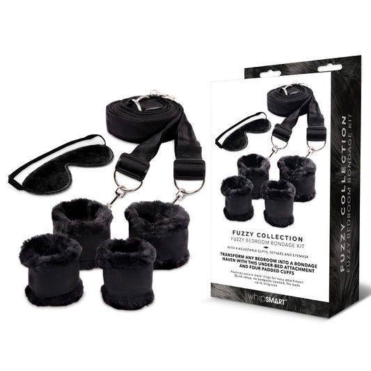 WhipSmart Fuzzy Bedroom Bondage Kit - Black Under The Bed Restraint Set - WS1072