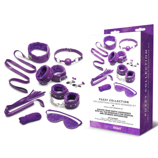 WhipSmart Fuzzy Everything You Need Bondage Kit - Purple Bondage Kit - 12 Piece Set - WS1073