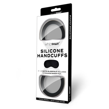 WhipSmart Silicone Handcuffs - Black - Black Restraint with Bonus Blindfold-WS1500
