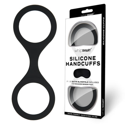 WhipSmart Silicone Handcuffs - Black - Black Restraint with Bonus Blindfold-WS1500
