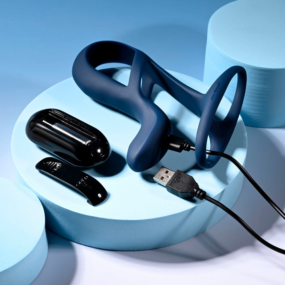 Zero Tolerance BIG TIME - Navy Blue USB Rechargeable Vibrating Penis Sleeve with Wireless Remote-ZE-RS-4547-2