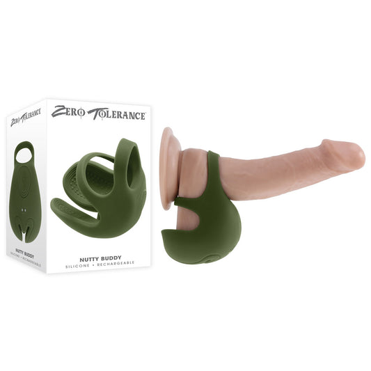Zero Tolerance NUTTY BUDDY - Olive Green USB Rechargeable Vibrating Cock & Balls Ring-ZE-RS-5896-2