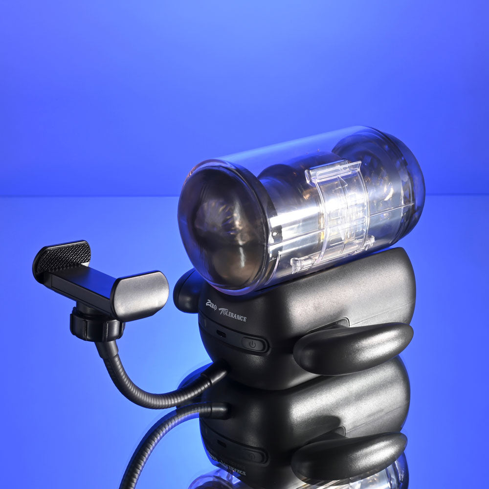 Zero Tolerance HOLD ME TIGHT - Black USB Rechargeable Vibrating Auto Stroker with Phone Holder-ZE-RS-6817-2